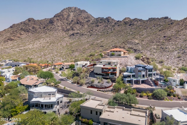 drone / aerial view featuring a mountain view