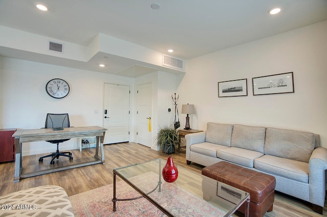 living room featuring light wood-type flooring