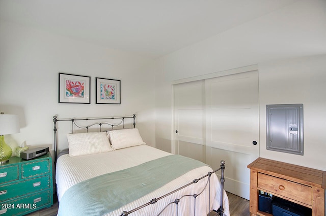 bedroom featuring a closet and dark hardwood / wood-style floors