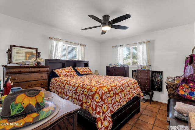 bedroom featuring ceiling fan and baseboards