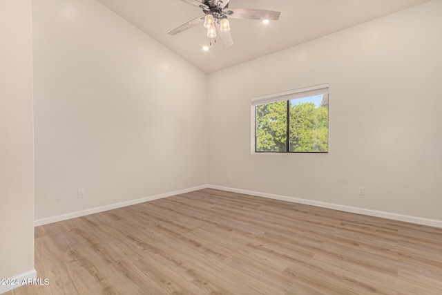 unfurnished room featuring baseboards, ceiling fan, and light wood-style floors