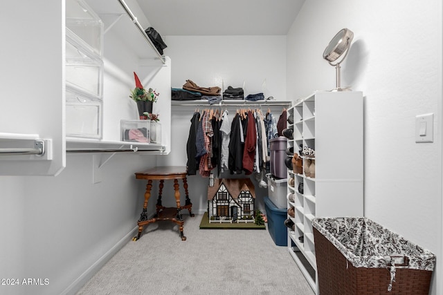 walk in closet with carpet