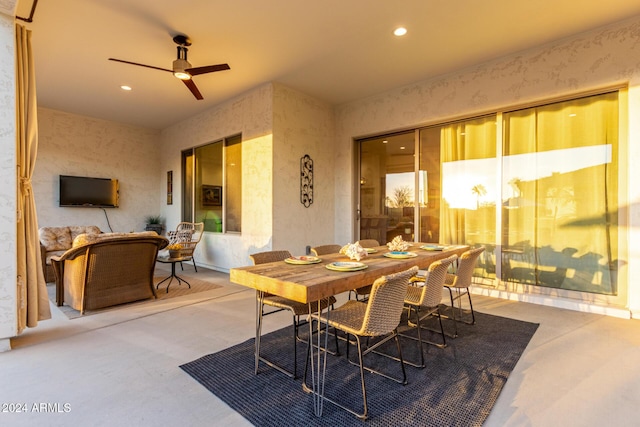 dining area featuring ceiling fan