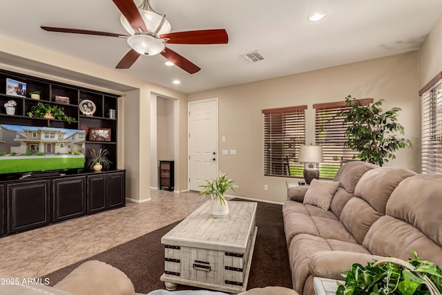 5840 E Holmes Ave, Mesa, AZ 85206 - tiled living area with a ceiling fan, recessed lighting, and baseboards