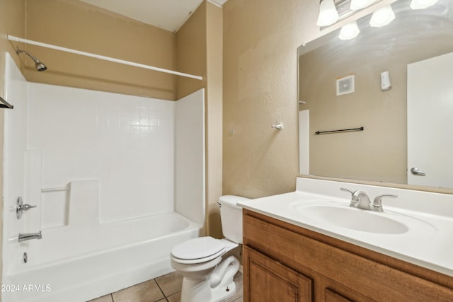 full bathroom with tile patterned flooring, vanity, shower / bath combination, and toilet