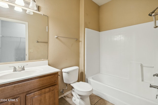 full bathroom with tile patterned flooring, vanity, shower / bathtub combination, and toilet