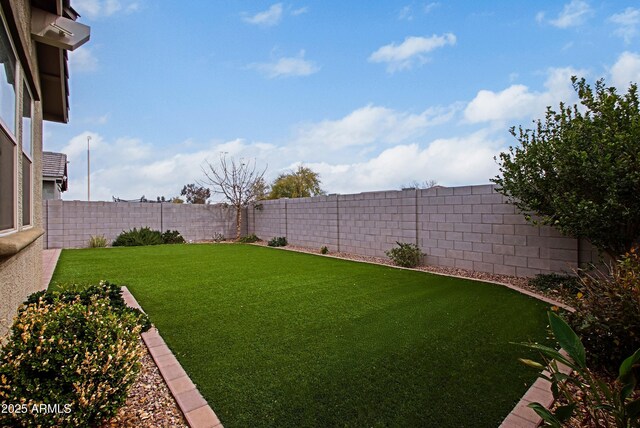 view of yard with a fenced backyard