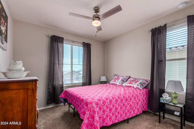 bedroom featuring carpet flooring and ceiling fan