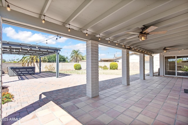 view of patio / terrace featuring a fenced backyard and a ceiling fan