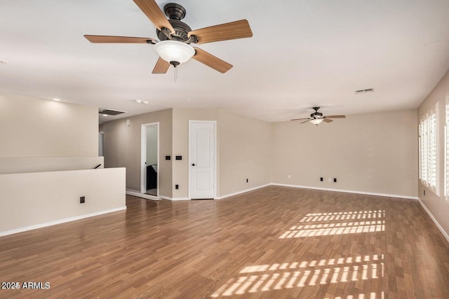9566 N 83rd Dr, Peoria, AZ 85345 - unfurnished living room with wood finished floors, visible vents, a ceiling fan, and baseboards