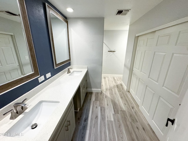 bathroom featuring hardwood / wood-style floors and vanity