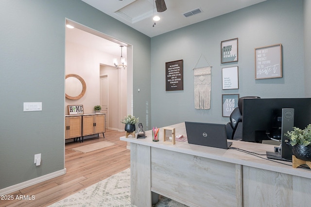 22771 N 98th Dr, Peoria, AZ 85383 - office area with light wood-type flooring, baseboards, and a chandelier