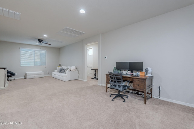 22771 N 98th Dr, Peoria, AZ 85383 - office area featuring carpet floors, baseboards, ceiling fan, and recessed lighting