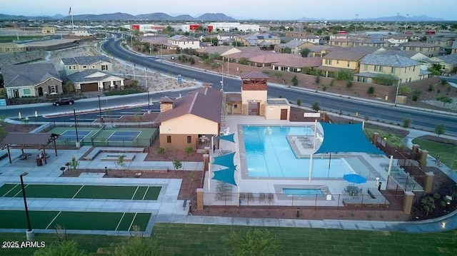 22771 N 98th Dr, Peoria, AZ 85383 - aerial perspective of suburban area featuring a pool area and mountains