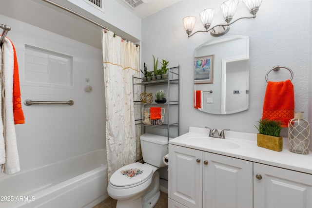 full bathroom with vanity, toilet, and shower / bath combo