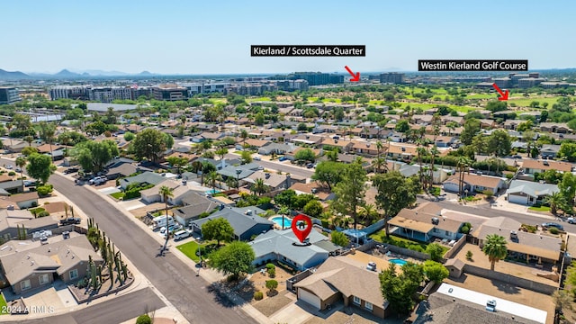 bird's eye view with a mountain view