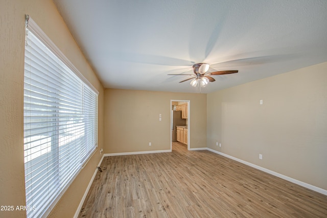 empty room featuring light hardwood / wood-style flooring and ceiling fan