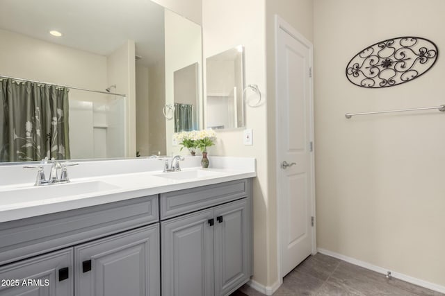 bathroom featuring vanity and walk in shower