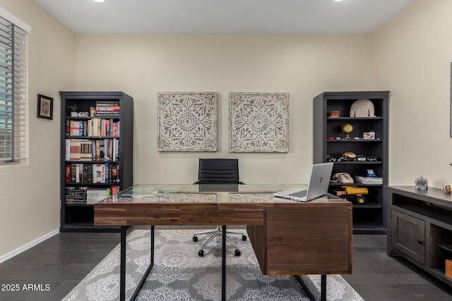 office space with dark hardwood / wood-style flooring