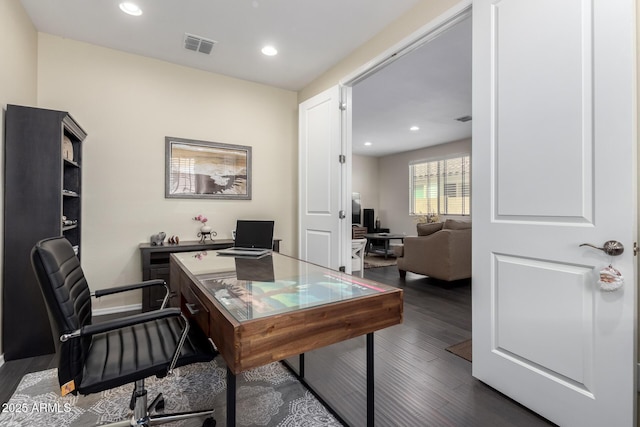 office featuring dark hardwood / wood-style floors