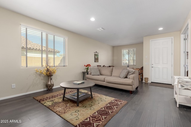 living room featuring dark hardwood / wood-style flooring