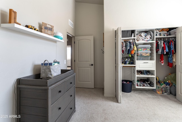 interior space with light colored carpet and a closet