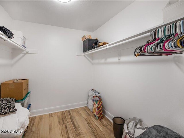 walk in closet with hardwood / wood-style flooring