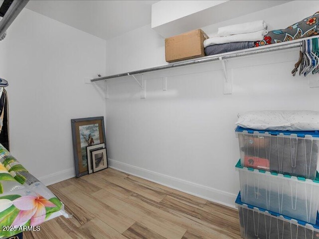 spacious closet featuring light hardwood / wood-style flooring