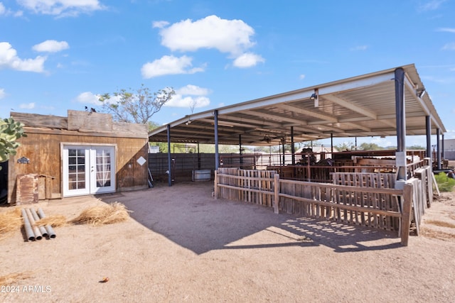 exterior space with an outbuilding