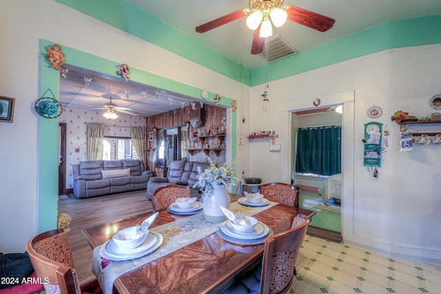 dining area featuring ceiling fan