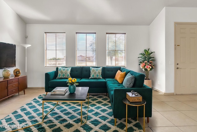 tiled living room featuring plenty of natural light