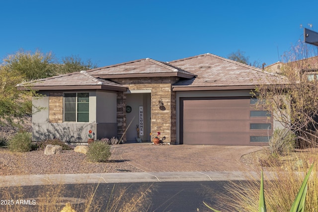 prairie-style home with a garage