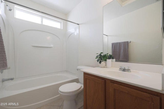 full bathroom featuring vanity, tile patterned floors, tub / shower combination, and toilet