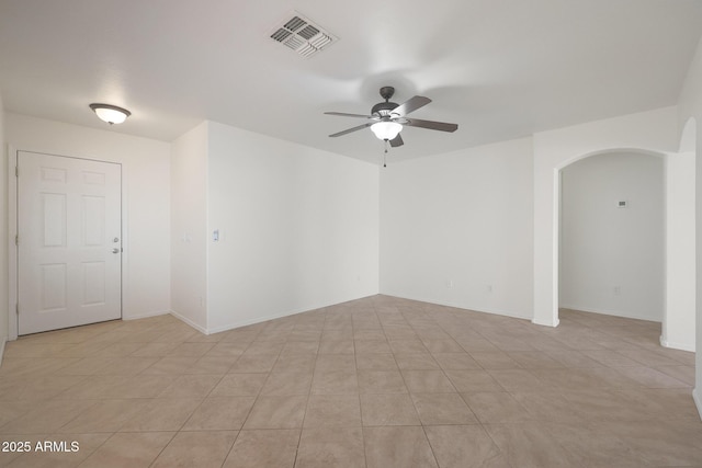 unfurnished room with ceiling fan