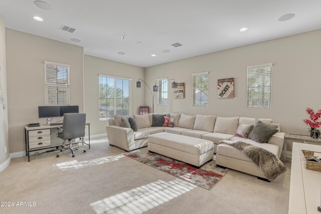 living room with light carpet