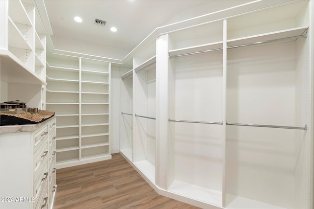 spacious closet with hardwood / wood-style flooring