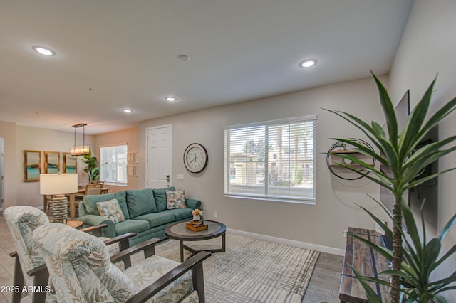 living room with hardwood / wood-style flooring