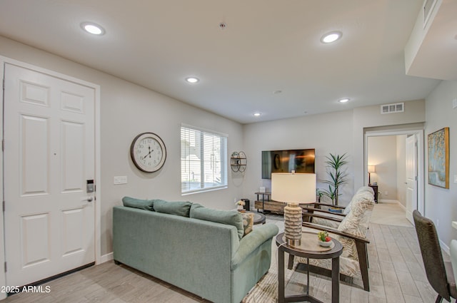 living room with light wood-type flooring