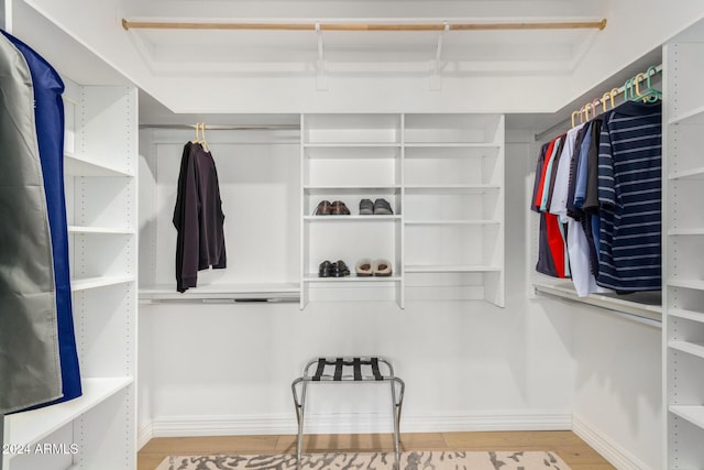 spacious closet with light hardwood / wood-style flooring