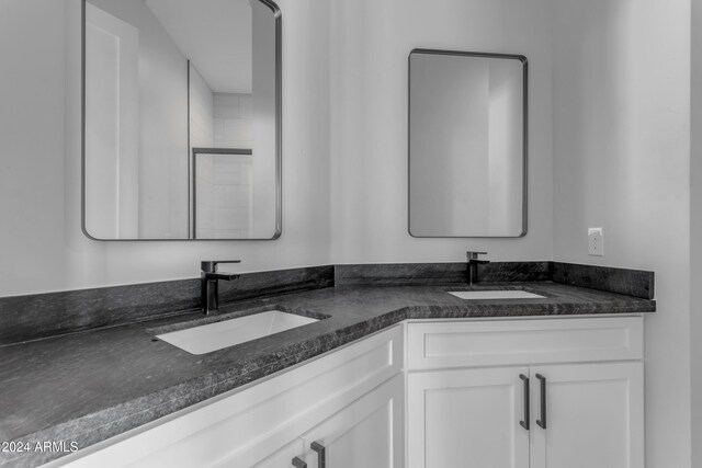 bathroom featuring vanity and walk in shower