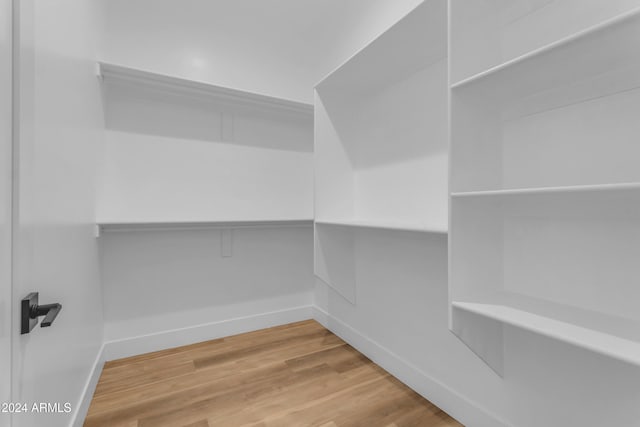 walk in closet with wood-type flooring