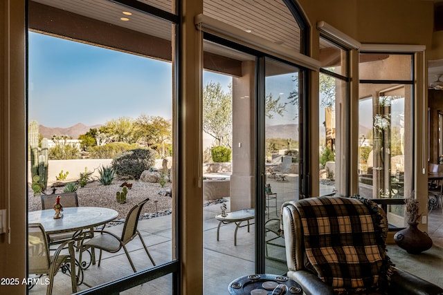 entryway featuring a mountain view and a wealth of natural light