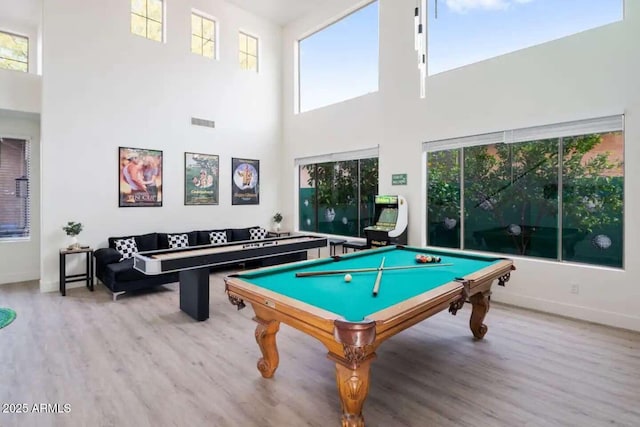 29228 N 48th St, Cave Creek, AZ 85331 - rec room with baseboards, billiards, wood finished floors, and a towering ceiling