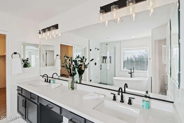 29228 N 48th St, Cave Creek, AZ 85331 - bathroom with double vanity, a soaking tub, a sink, and a stall shower