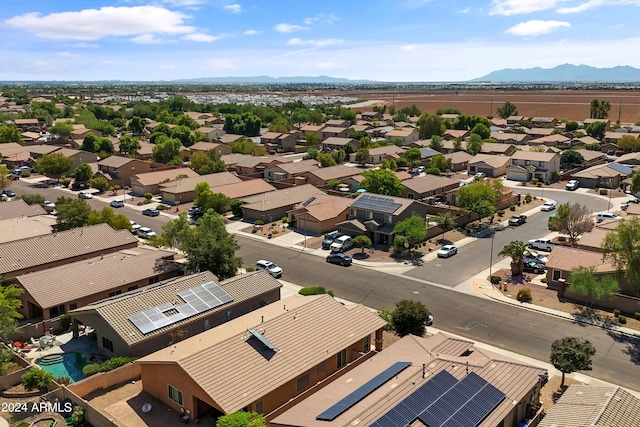 drone / aerial view featuring a mountain view