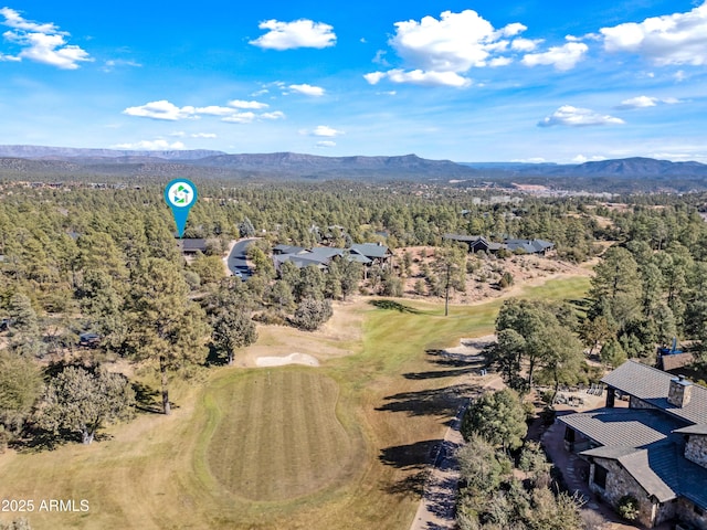 drone / aerial view featuring a mountain view