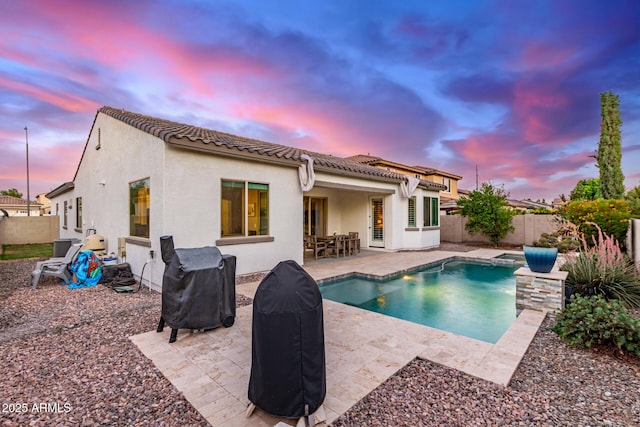 3884 S Wilson Dr, Chandler, AZ 85286 - rear view of property featuring a tile roof, a fenced backyard, a patio area, and stucco siding