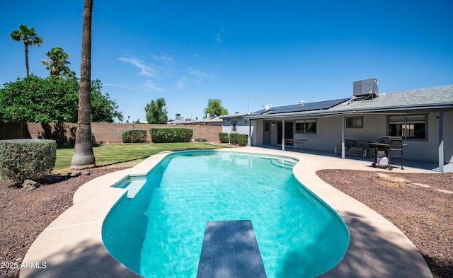 2139 W Obispo Ave, Mesa, AZ 85202 - view of pool with a patio, a diving board, central air condition unit, and area for grilling