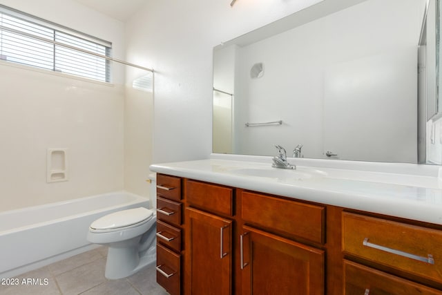 full bathroom with tile patterned floors, vanity, shower / bathtub combination, and toilet