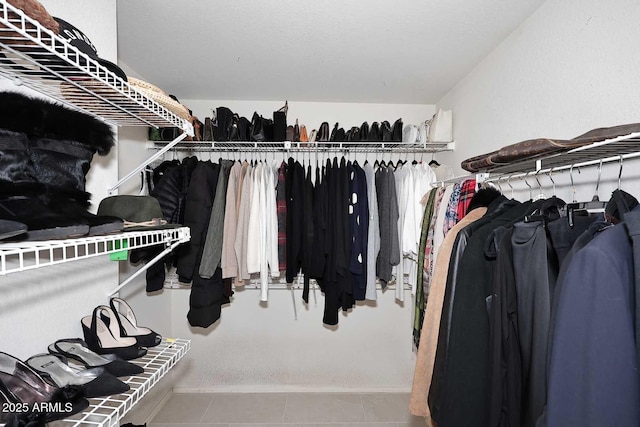 spacious closet with carpet and tile patterned floors